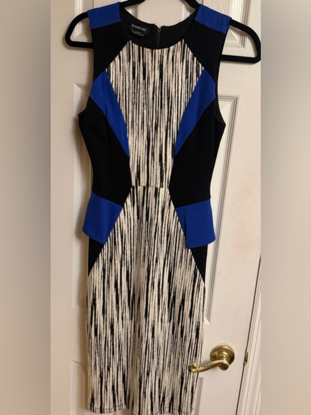 bebe Black, Blue & Ivory Colorblock Sheath Dress